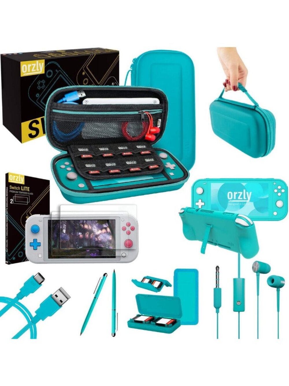 Complete Nintendo Switch Lite Accessory Bundle - Case, Screen Protector, USB
